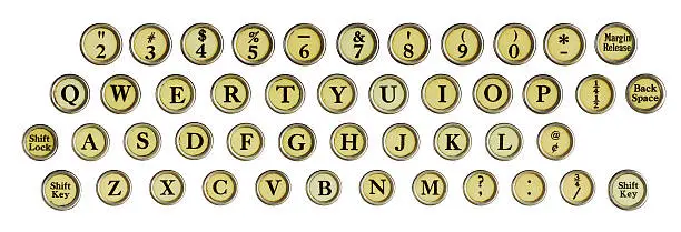 Vintage typewriter keys photographed on isolated white background with clipping path.