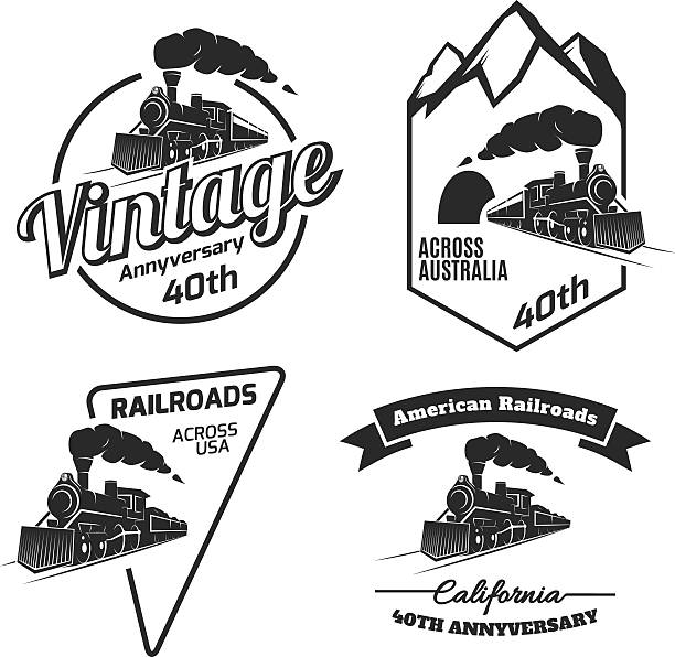 ilustrações de stock, clip art, desenhos animados e ícones de conjunto de retrô emblemas e ícones do comboio. - train steam train vector silhouette