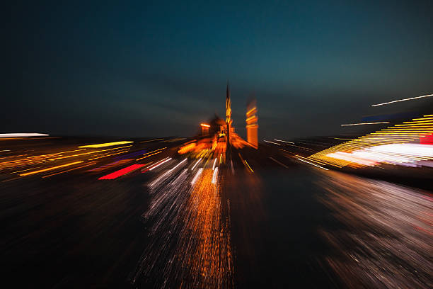 New mosque at night - Istanbul, Turkey - zoom in