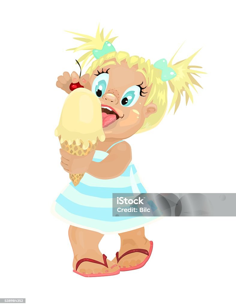 Summer Cartoon Little Girl And Ice Cream Stock Illustration - Download  Image Now - Baby - Human Age, Baby Girls, Blond Hair - iStock