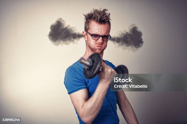 Man Trying To Build Muscle Stock Photo - Download Image Now - Erythropoietin, Adult, Aggression