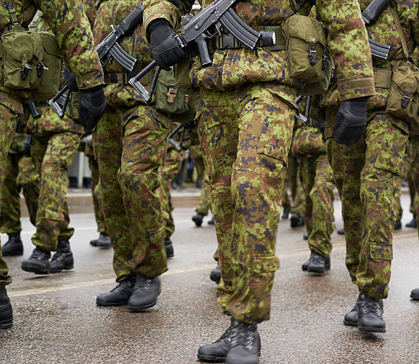 istock Lined up squad of Estonian soldiers 538986442