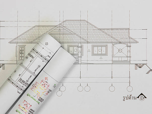 istock Architectural blueprint of office building with a pencils 538987749