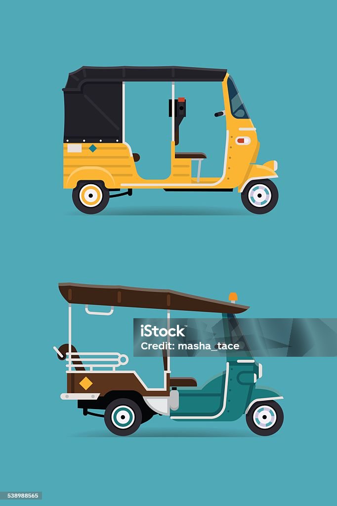 Tricycle oriental transport vehicles Vector modern flat design transport vehicle icons on exotic destination oriental countries baby taxi auto rickshaw tuk tuk three wheeler tricycles Jinrikisha stock vector