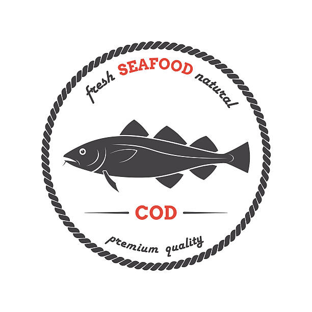 Vector cod silhouette. Cod label. Vector cod silhouette. Cod label. Template for stores, markets, food packaging. Seafood illustration. fish salmon silhouette fishing stock illustrations