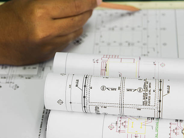 istock Architectural blueprint of  building on table in site office 538988775