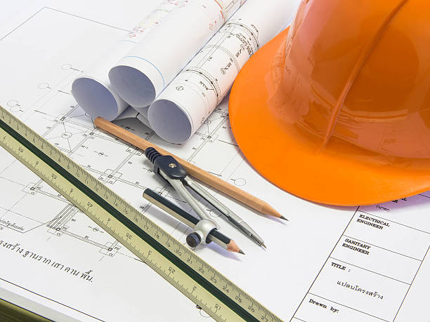 istock Architectural blueprint of office building with a pencils 538988937