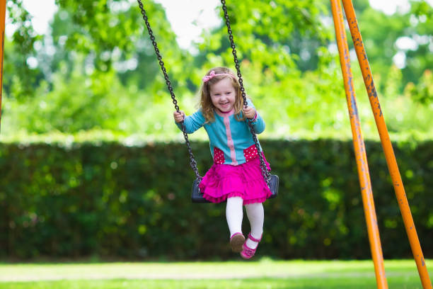 istock Little girl on playground swing 538989084