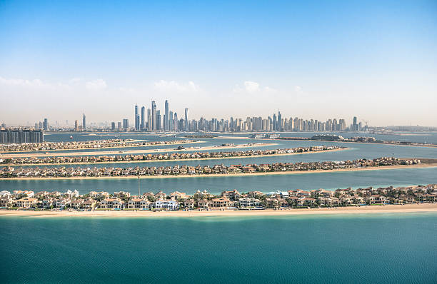 istock the palm jumeirah in Dubai with skyline 538989217