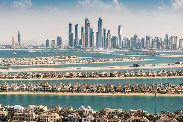 istock the palm jumeirah in Dubai with skyline 538989229