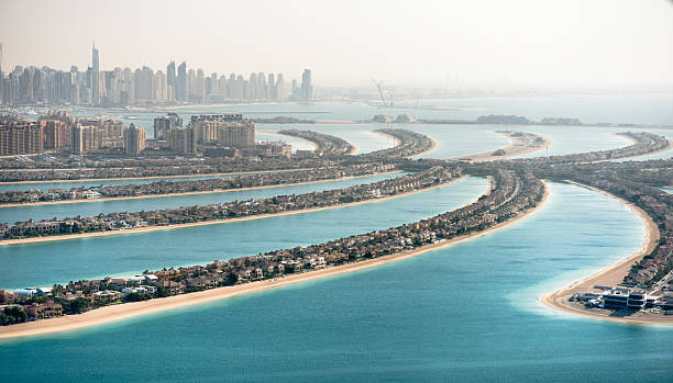 istock the palm jumeirah in Dubai with skyline 538989231