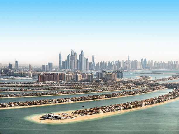 istock the palm jumeirah in Dubai with skyline 538989233