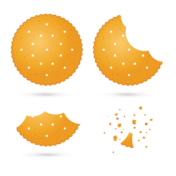 хрустящий бисквитный крекеры в различных ест этапах - biscuit cookie cracker missing bite stock illustrations