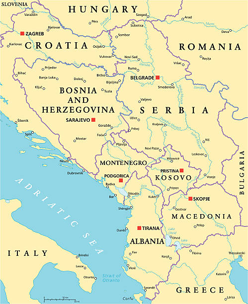 ilustraciones, imágenes clip art, dibujos animados e iconos de stock de mapa político de los balcanes central - mediterranean sea sea greece mediterranean countries