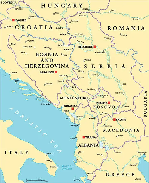 Vector illustration of Central Balkan Political Map