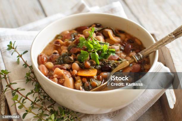 Cooked Legumes And Vegetables In A Bowl Stock Photo - Download Image Now - Bean, Stew, Soup