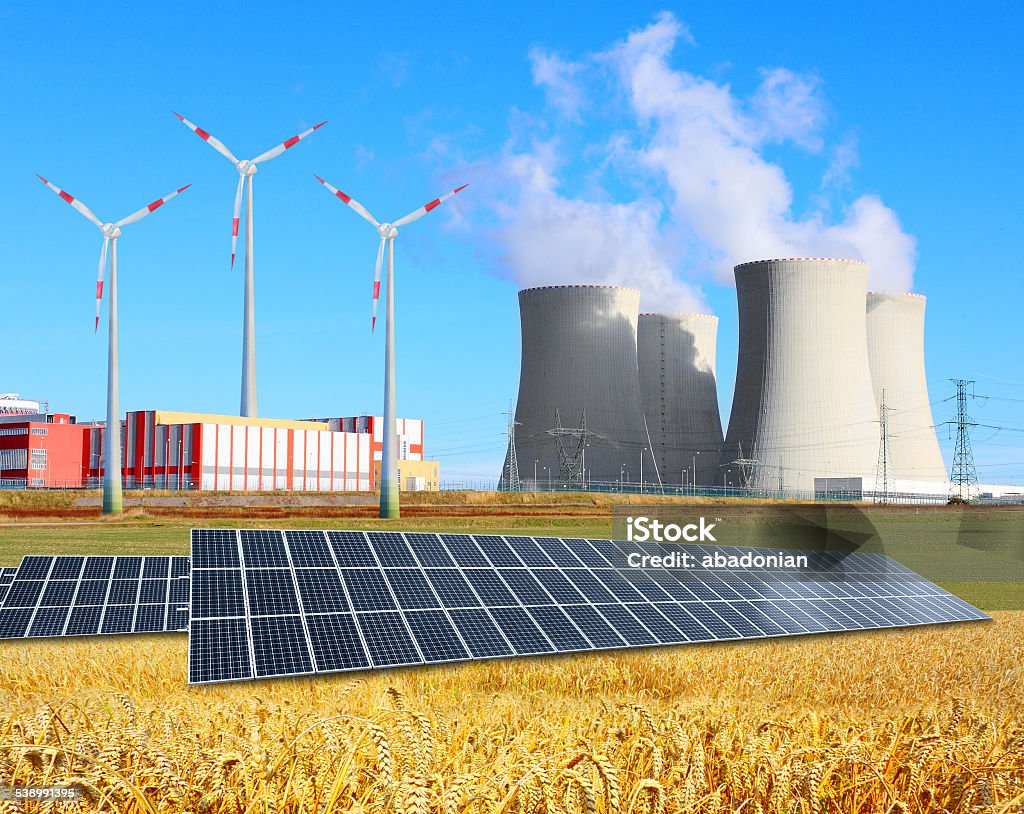 Industrial landscape. Industrial landscape with different energy resources. Sustainable development. Factory Stock Photo