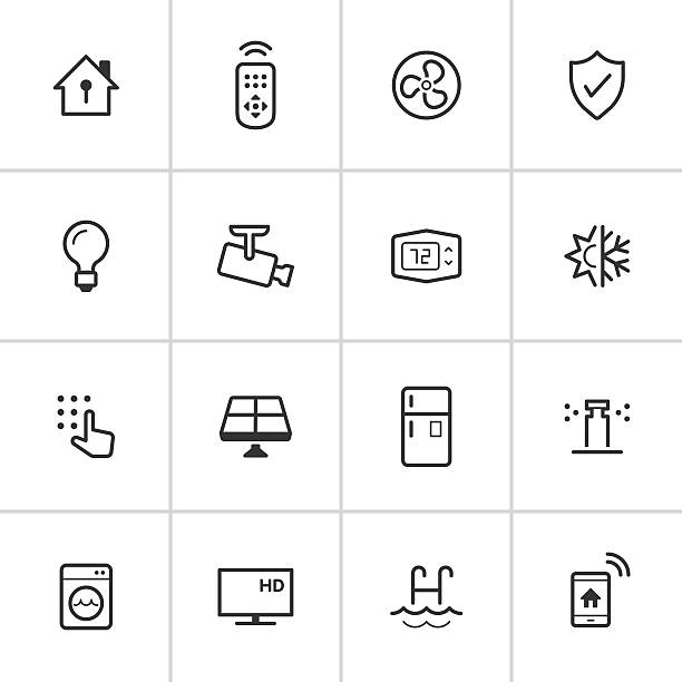 умный домашней иконы-чернильный series - symbol computer icon refrigerator application software stock illustrations