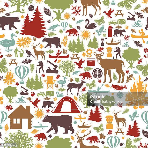 Camping And Outdoor Recreation Seamless Tiling Pattern Stock Illustration - Download Image Now