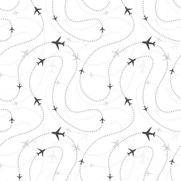 airline routes with planes on white - travel background stock illustrations