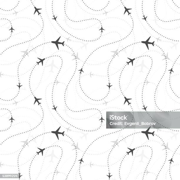 Airline Routes With Planes On White Stock Illustration - Download Image Now - Travel, Backgrounds, Pattern