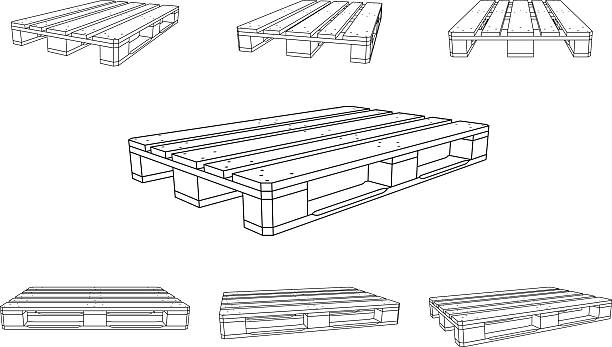 Pallet Standart Wooden Pallet Illustration. Various Angles. Perspective. palette transport stock illustrations