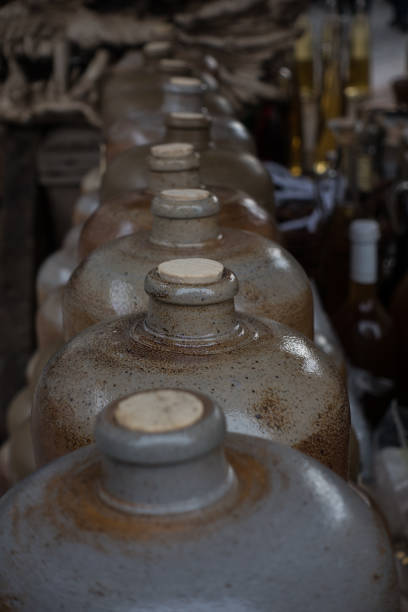 istock Clay wine bottles on the market 538993172