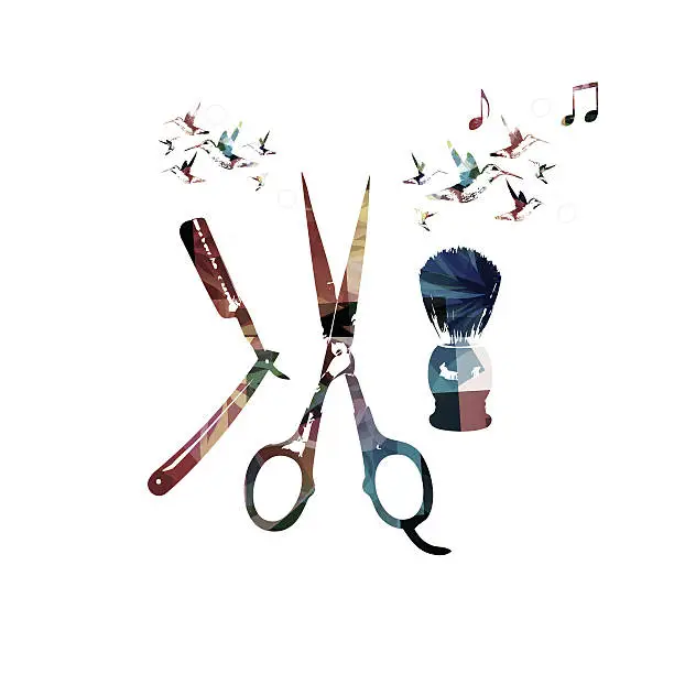 Vector illustration of Shaving accessories with hummingbirds