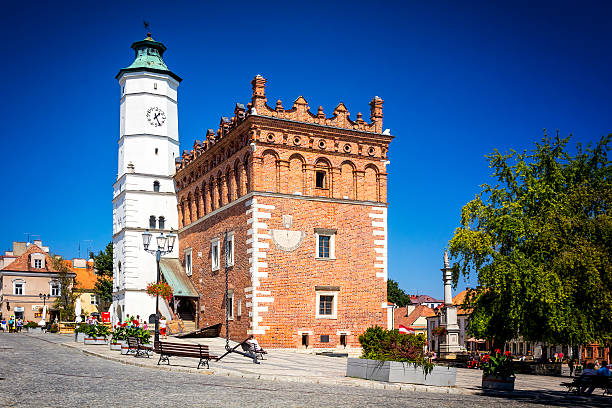 Sandomierz - August 18, 2015:Old Town in Sandomierz - Main Market Square with Town Hall and richly decorated houses, Świętokrzyskie Voivodeship, Poland 