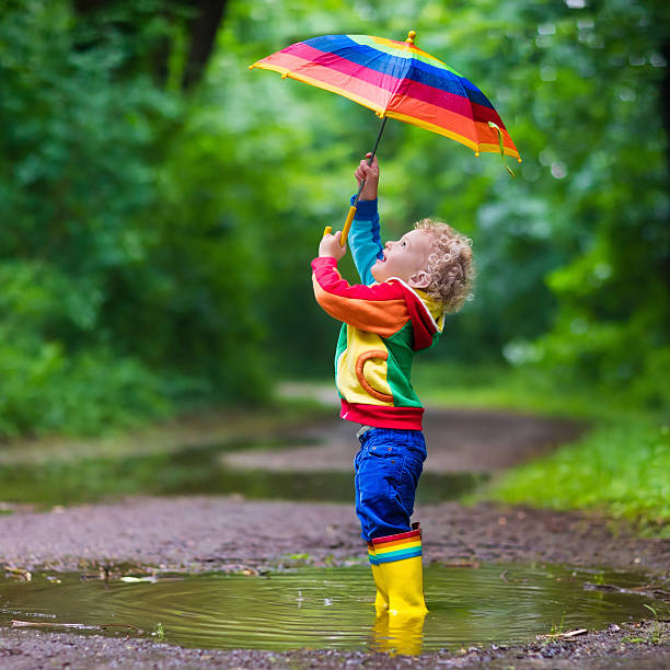 istock Funny child playing in the rain 538995156