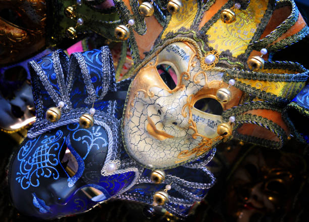 istock two bright carnival venetian mask, blue and gold 538995946