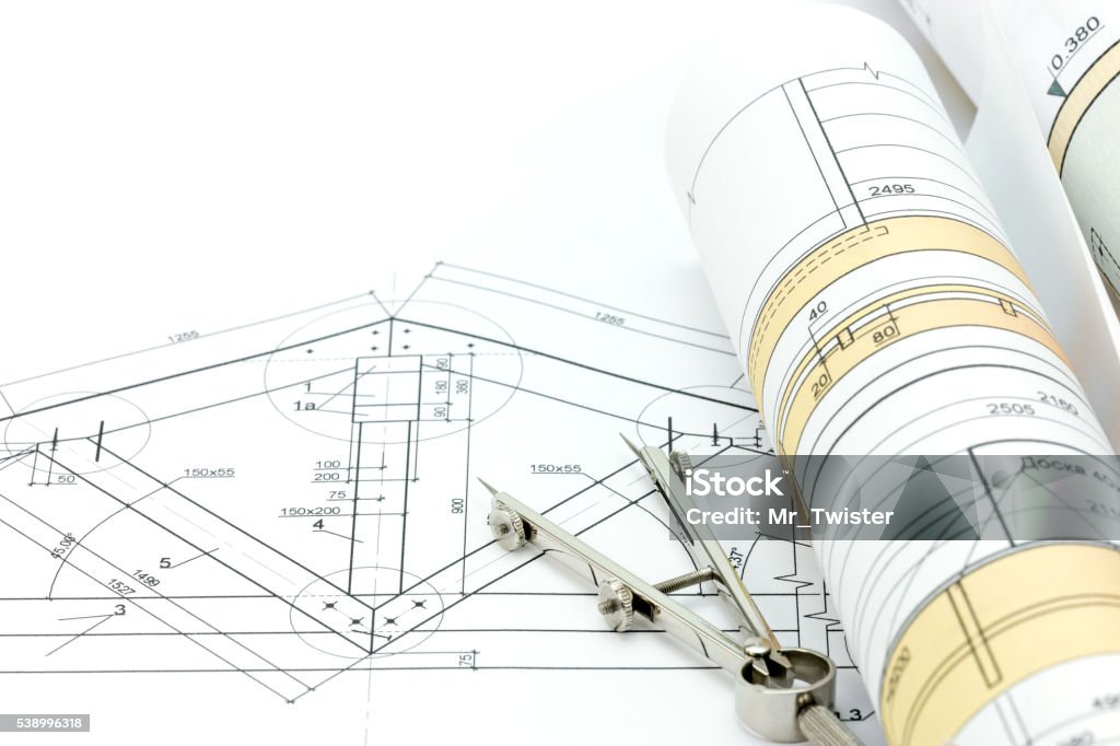 Building Plan Compass Construction Plan Technical Project And Drawing Compass Stock Photo ...