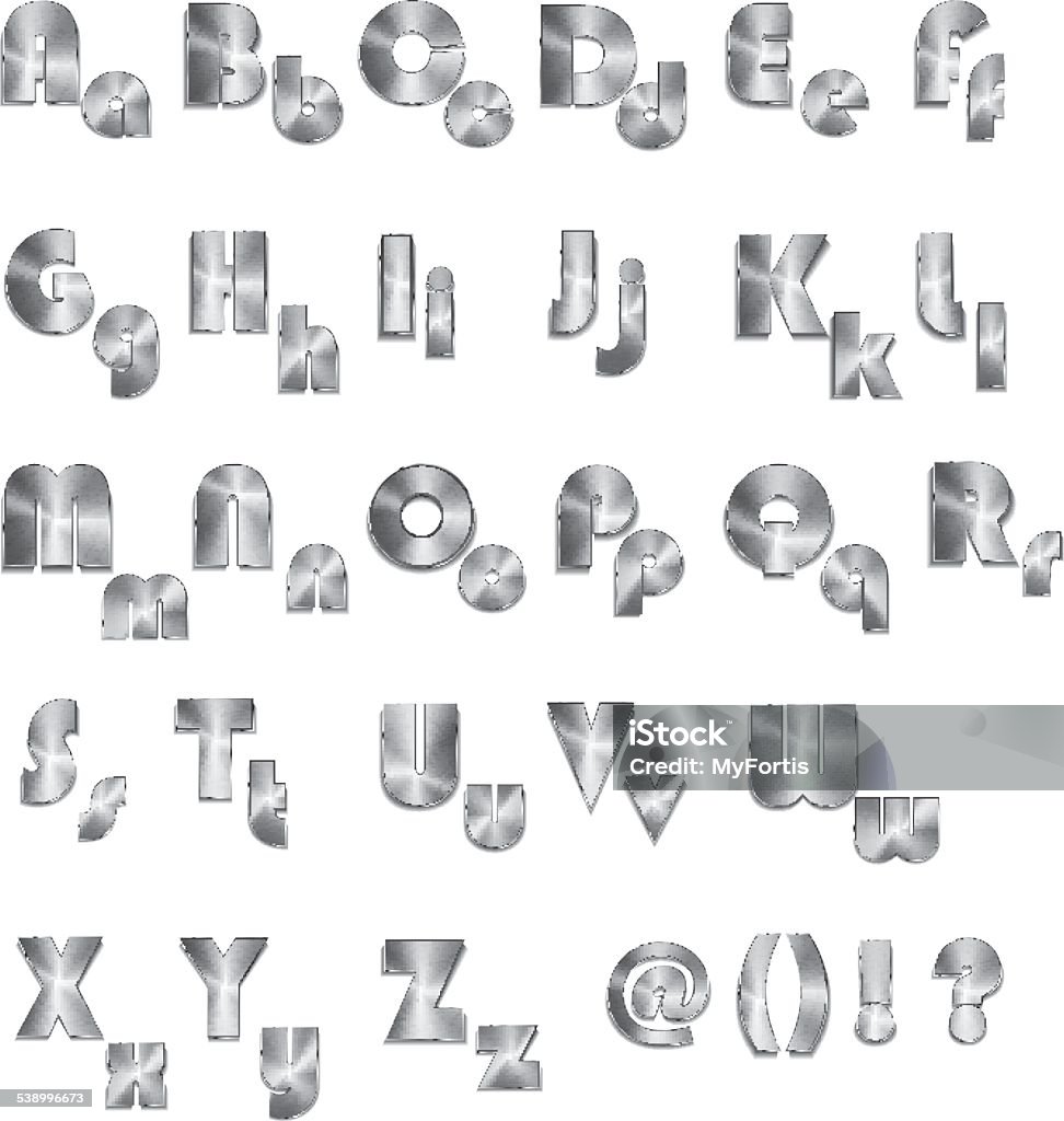 Metallic Alphabet Set Metallic  Silver chrome and aluminium vector alphabet. Chrome stock vector