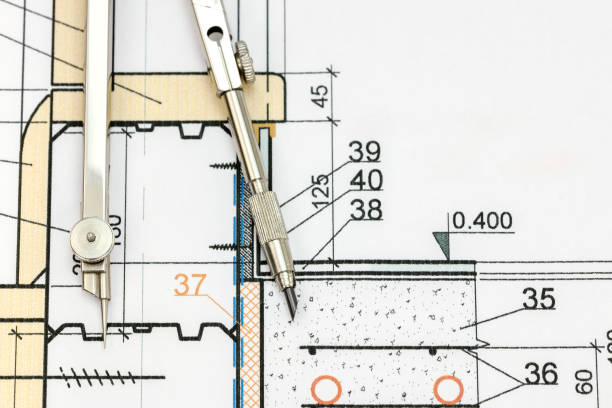 istock industrial drawing detail with drawing compass top view 538997772