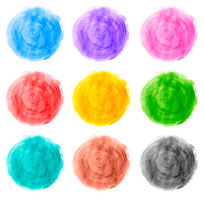 Color swatch - multi colored circles painted on a white background.