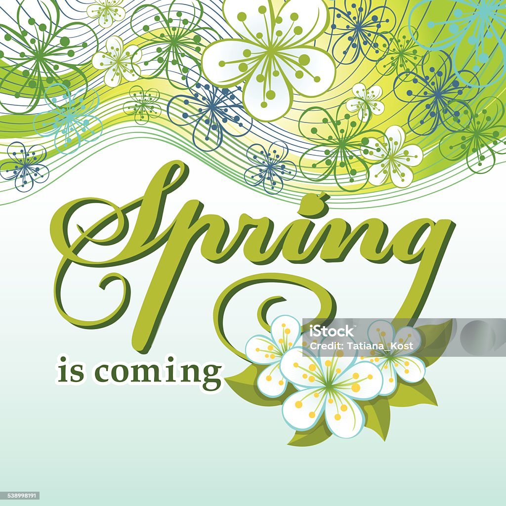 Spring Word Line Spring Is Commingword Flowers Wavy Lines Background Stock Illustration ...