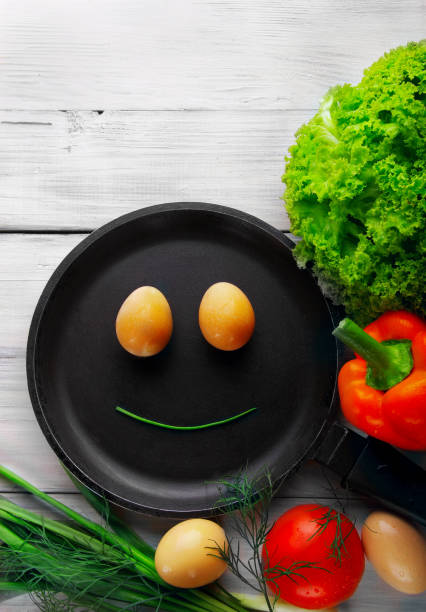 istock Smiling face from eggs on frying pan.Salad. sweet pepper, green 538998208