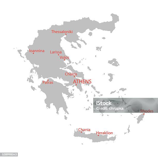 Grey Map Of Greece Stock Illustration - Download Image Now - 2015, Art, Art And Craft