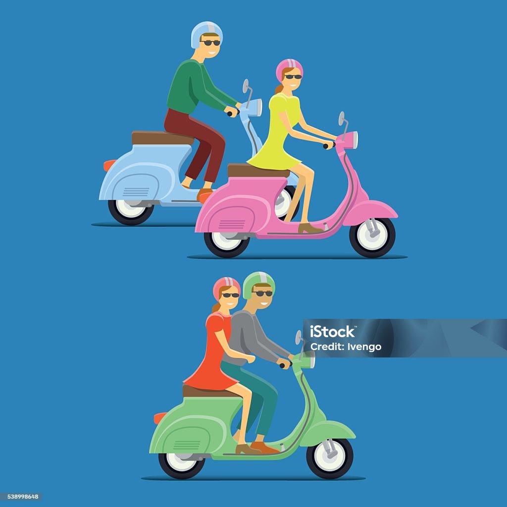 Cartoon Moped Back Rack Moped Flat Vector Illustration Stock Illustration - Download Image Now ...