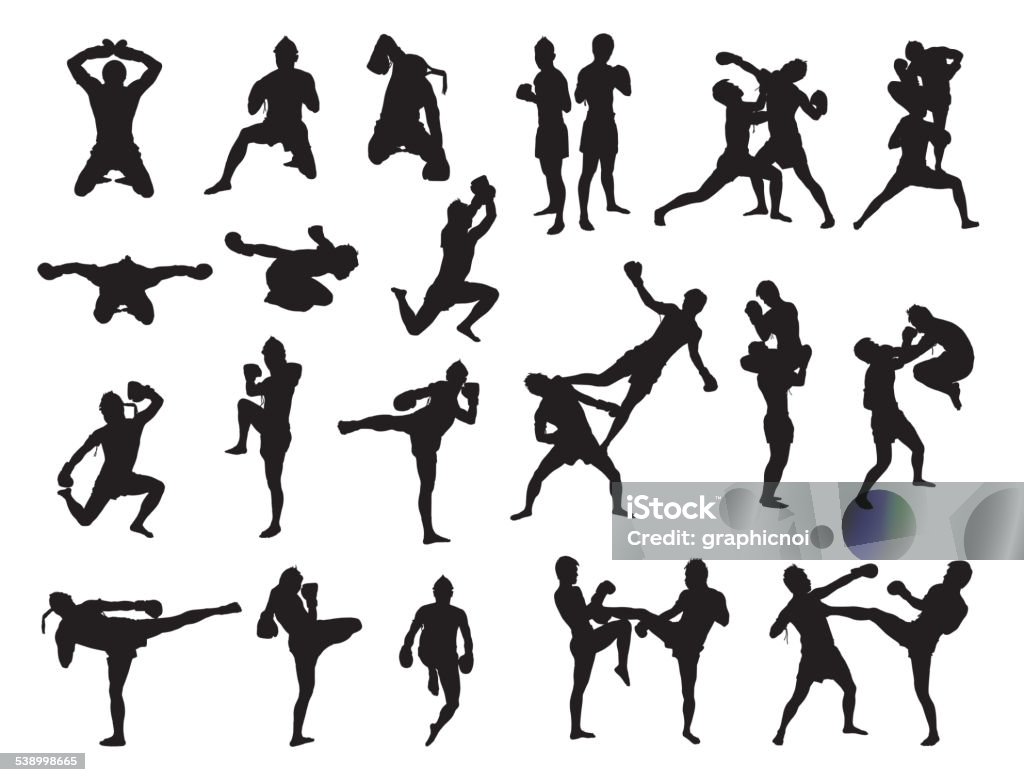 Thai Boxing fight traditional Thai Boxing fight traditional dance before fight, Vector illustration Kickboxing stock vector