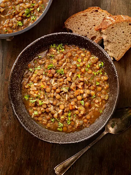 Lentil Soup with Crusty Bread -Photographed on Hasselblad H3D2-39mb Camera