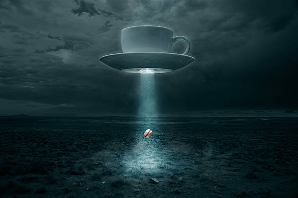 Flying Cup and Saucer Abducting a Coffee Bean