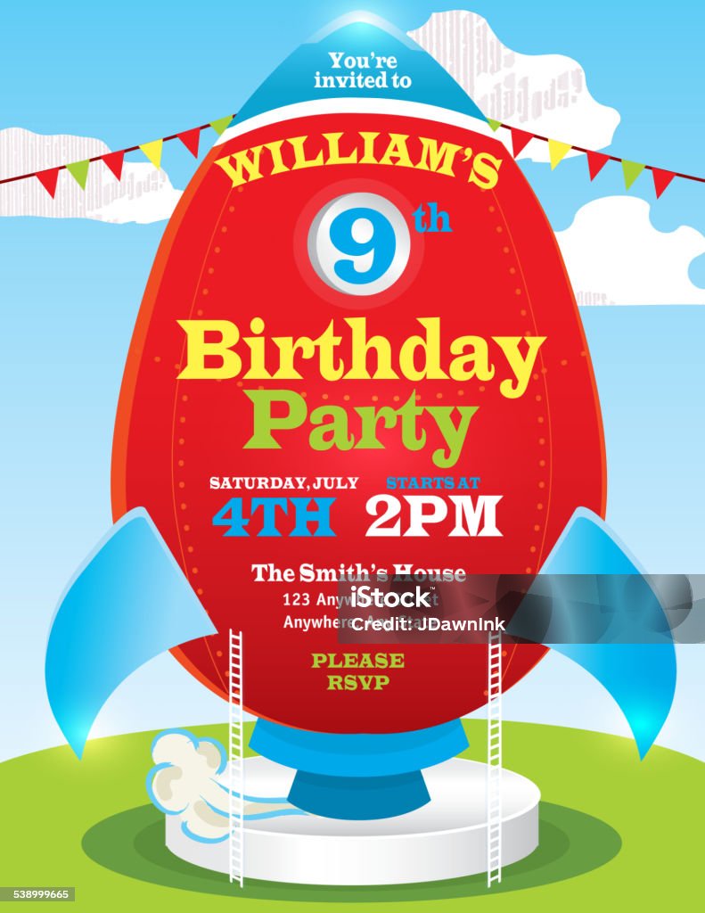 Little Rockets Invitations Cheerful Retro Rocket Birthday Party Invitation Design Template Stock ...