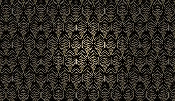 An art deco styled wallpaper pattern in gold and black