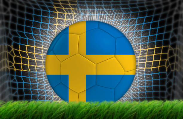 istock Soccer ball in net with Sweden flag 539001942