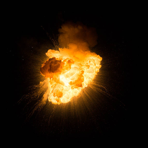 istock Realistic fiery explosion busting over a black background 539002660