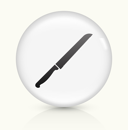 Knife Icon on simple white round button. This 100% royalty free vector button is circular in shape and the icon is the primary subject of the composition. There is a slight reflection visible at the bottom.