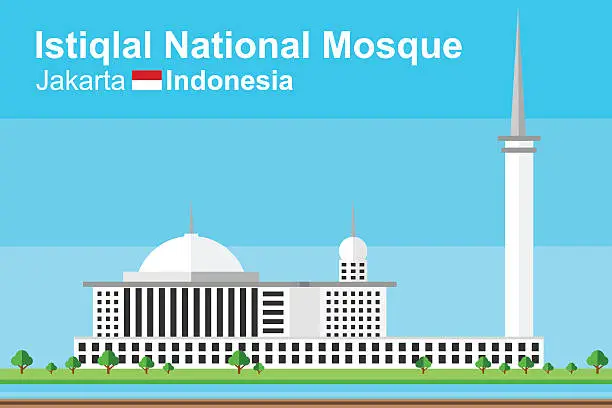 Vector illustration of Flat Mosque - Istiqlal Indonesia