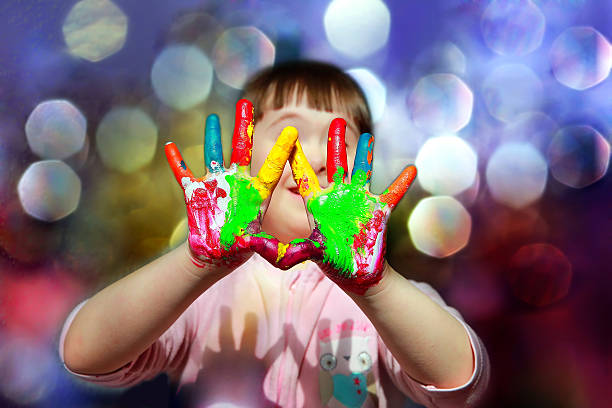 istock Cute little kid with painted hands 539006670