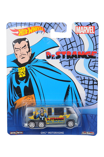 Adelaide, Australia - June 11, 2016:An isolated shot of an unopened Dr. Strange GMC Motorhome Hot Wheels Diecast Toy Car from the Marvel universe pop culture collection. Merchandise from the Marvel universe are highy sought after collectables.